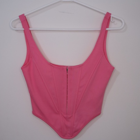 Pink Asymmetrical Corset Crop Top - Picture 2 of 4